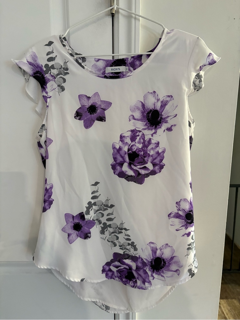 Ricki's White Blouse with Purple Floral Print